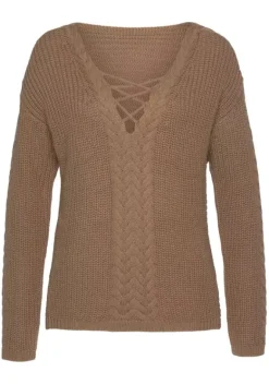 Pullover|LASCANA Ajourpullover Camelfarben