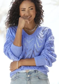 Pullover|Vivance Ajourpullover Blau