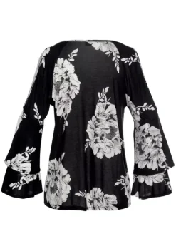Damenshirts|LASCANA 3/4-Arm-Shirt Schwarz-Weis-Bedruckt
