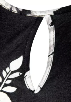 Damenshirts|LASCANA 3/4-Arm-Shirt Schwarz-Weis-Bedruckt