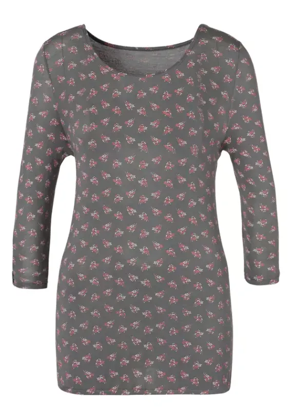 Damenshirts|LASCANA 3/4-Arm-Shirt Dunkelgrau