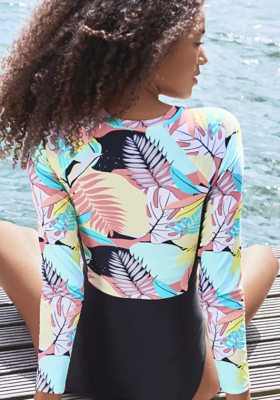 Badeanzuge|LASCANA ACTIVE Badeanzug"Layne" Turkis-Gelb-Bedruckt