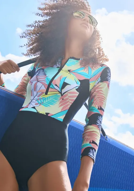 Badeanzuge|LASCANA ACTIVE Badeanzug"Layne" Turkis-Gelb-Bedruckt