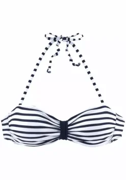 Bikini-Oberteile|Venice Beach Bandeau-Bikini-Top"Summer" Weis-Marine-Gestreift