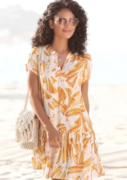 Kurze Kleider|s.Oliver Blusenkleid Orange-Creme-Bedruckt