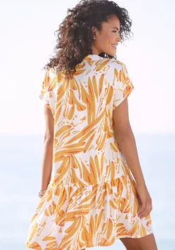 Kurze Kleider|s.Oliver Blusenkleid Orange-Creme-Bedruckt