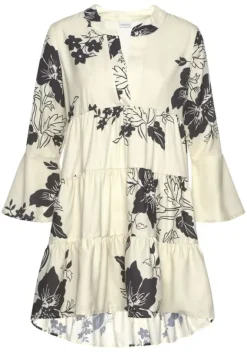 Kurze Kleider|LASCANA Blusenkleid Creme-Schwarz