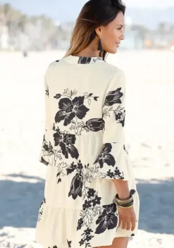 Kurze Kleider|LASCANA Blusenkleid Creme-Schwarz