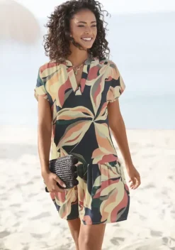 Kurze Kleider|s.Oliver Blusenkleid Marine-Koralle Bedruckt