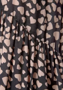 Kurze Kleider|LASCANA Blusenkleid Schwarz-Cognac-Bedruckt