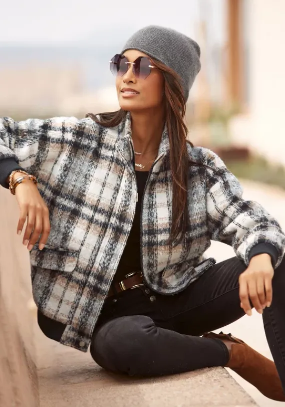 Jacken & Mantel|Buffalo Bomberjacke Creme-Braun-Schwarz