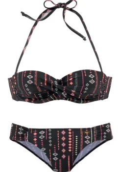 Grose Cups|Buffalo Bugel-Bandeau-Bikini"Inka" Schwarz-Bedruckt