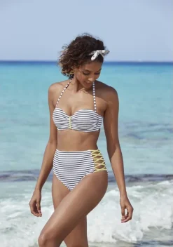 Grose Cups|Venice Beach Bugel-Bandeau-Bikini-Top"Camie" Schwarz-Weis-Limette