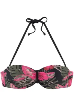 Grose Cups|LASCANA Bugel-Bandeau-Bikini-Top"Elsa" Schwarz-Pink-Bedruckt