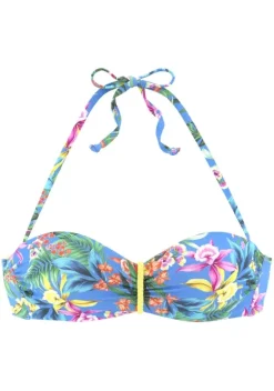 Grose Cups|Venice Beach Bugel-Bandeau-Bikini-Top"Hanni" Blau-Bedruckt