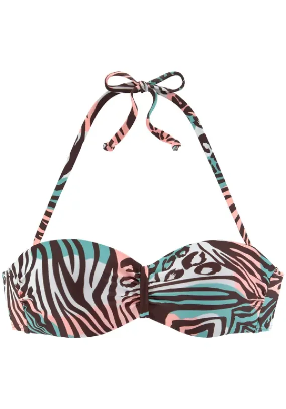 Grose Cups|Venice Beach Bugel-Bandeau-Bikini-Top"Maia" Turkis-Bedruckt