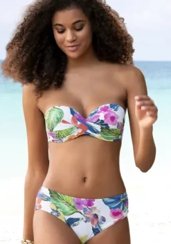 Grose Cups|LASCANA Bugel-Bandeau-Bikini"Tropic" Weis-Bedruckt