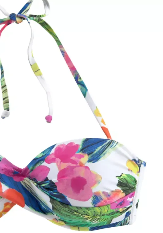 Grose Cups|LASCANA Bugel-Bandeau-Bikini"Tropic" Weis-Bedruckt
