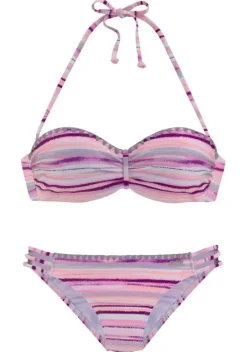 Grose Cups|Venice Beach Bugel-Bandeau-Bikini"Violet" Lachs-Bedruckt