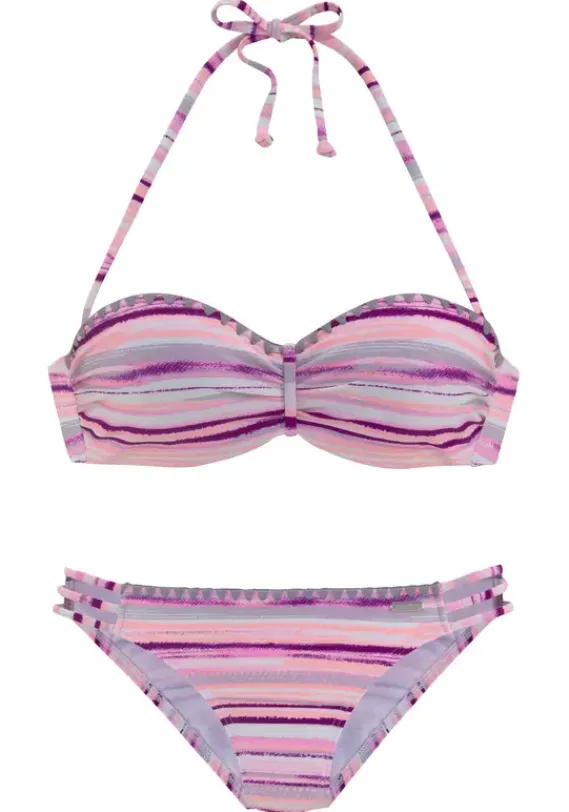 Grose Cups|Venice Beach Bugel-Bandeau-Bikini"Violet" Lachs-Bedruckt