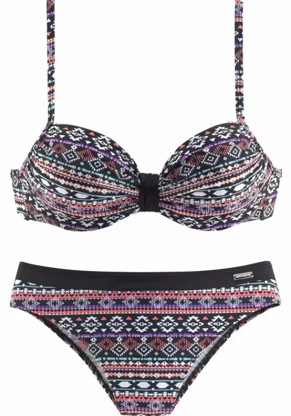 Grose Cups|LASCANA Bugel-Bikini Schwarz-Bunt