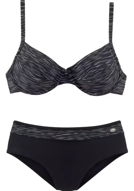 Grose Cups|KangaROOS Bugel-Bikini Schwarz-Bedruckt