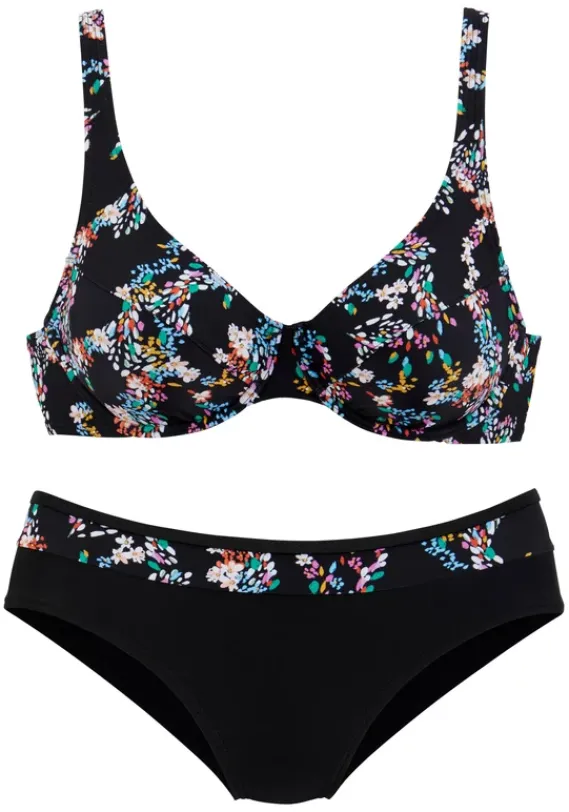 Grose Cups|petite fleur Bugel-Bikini Schwarz-Bedruckt