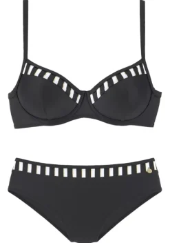 Grose Cups|LASCANA Bugel-Bikini"Charlot" Schwarz-Weis-Goldfarben