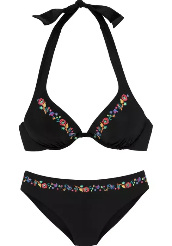 Grose Cups|Buffalo Bugel-Bikini"Flori" Schwarz-Bestickt