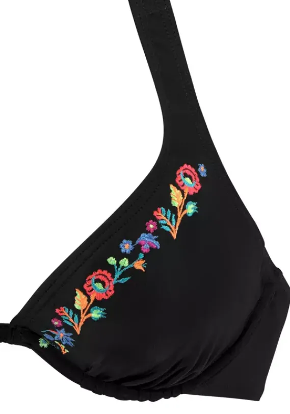 Grose Cups|Buffalo Bugel-Bikini"Flori" Schwarz-Bestickt