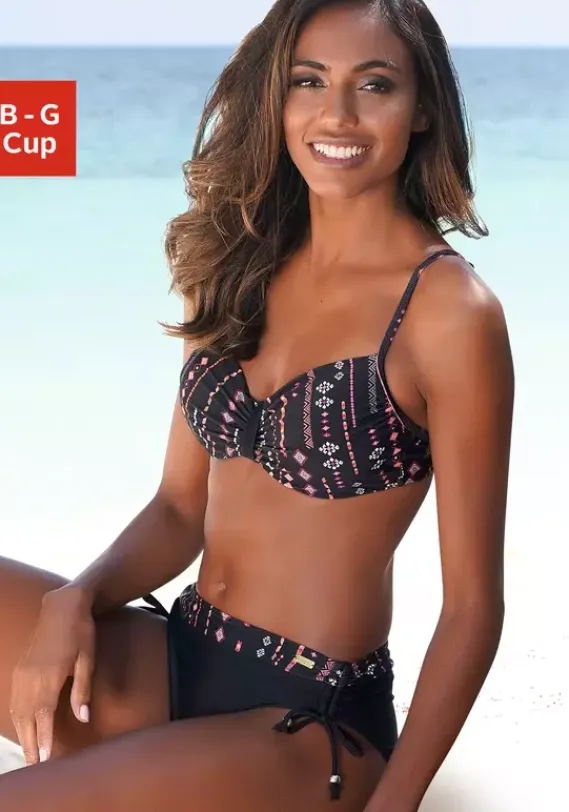 Grose Cups|Buffalo Bugel-Bikini"Inka" Schwarz-Bedruckt