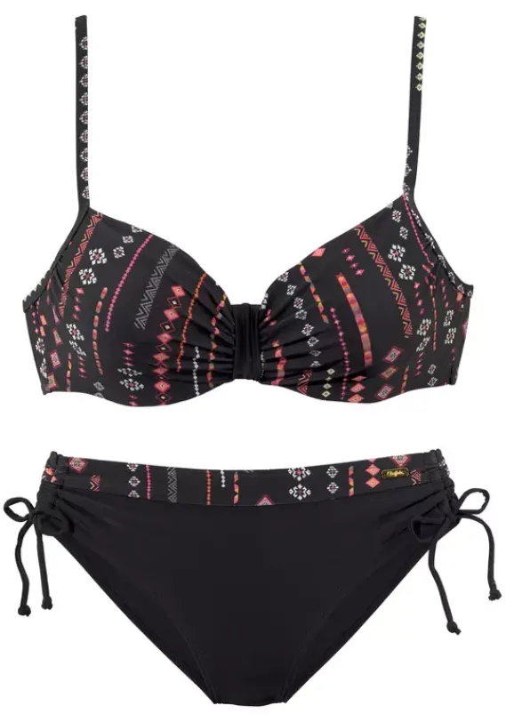 Grose Cups|Buffalo Bugel-Bikini"Inka" Schwarz-Bedruckt