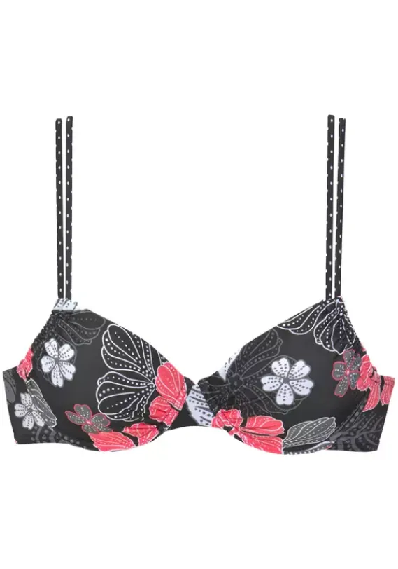 Grose Cups|Buffalo Bugel-Bikini-Top"City" Schwarz-Bedruckt