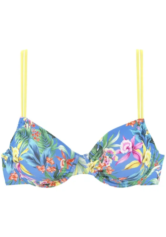 Grose Cups|Venice Beach Bugel-Bikini-Top"Hanni" Blau-Bedruckt