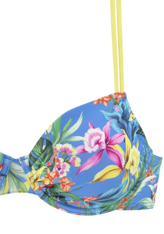 Grose Cups|Venice Beach Bugel-Bikini-Top"Hanni" Blau-Bedruckt