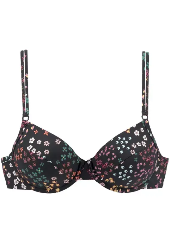 Grose Cups|s.Oliver Bugel-Bikini-Top"Milly" Schwarz-Bedruckt