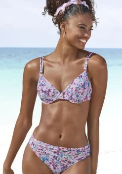 Grose Cups|s.Oliver Bugel-Bikini-Top"Scatter" Lila-Bedruckt