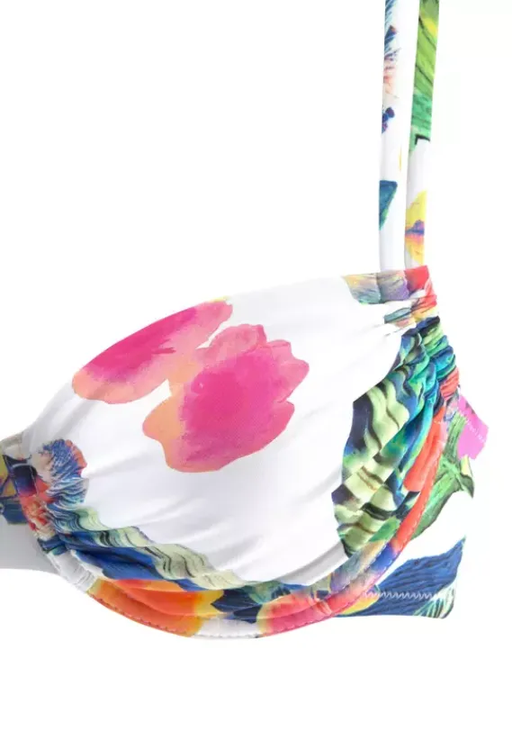 Grose Cups|LASCANA Bugel-Bikini"Tropic" Weis-Bedruckt