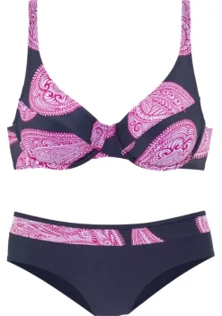 Grose Cups|LASCANA Bugel-Bikini"Woman" Marine-Bedruckt