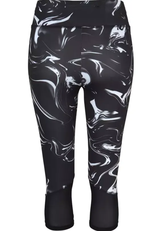 Lange Hosen|LASCANA ACTIVE Caprileggings"Black Marble" Schwarz-Gemustert-Weis