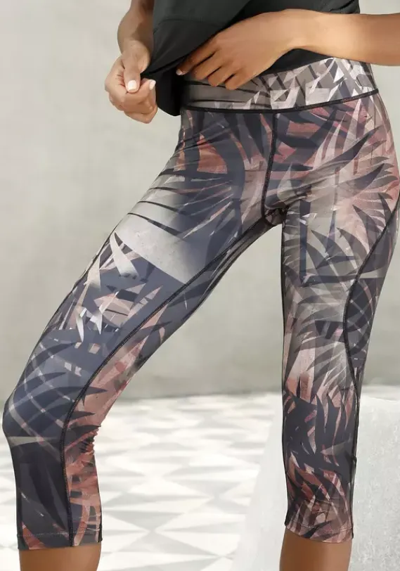Lange Hosen|LASCANA ACTIVE Caprileggings"Tropical" Gemustert-Braun