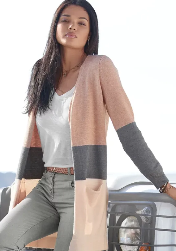 Jacken & Mantel|Vivance Cardigan Rosa-Grau-Apricot