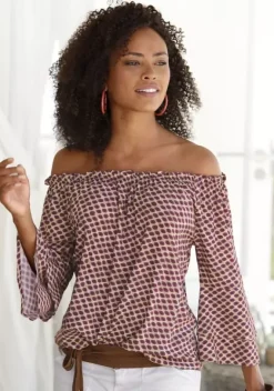 Strandmode|LASCANA Carmenbluse Sand-Dunkelrot-Bedruckt