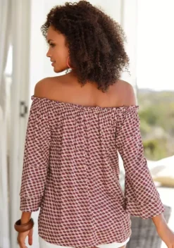 Strandmode|LASCANA Carmenbluse Sand-Dunkelrot-Bedruckt
