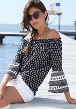 Strandmode|LASCANA Carmenbluse Schwarz-Weis