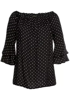 Blusen|LASCANA Carmenbluse Schwarz-Weis-Gepunktet