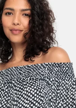 Blusen|LASCANA Carmenbluse Marine-Creme Bedruckt