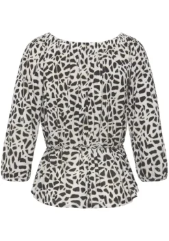 Strandmode|LASCANA Carmenshirt Creme-Schwarz Bedruckt