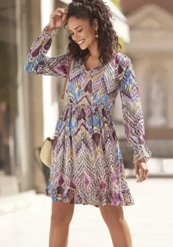 Kurze Kleider|LASCANA Chiffonkleid Bunt Bedruckt