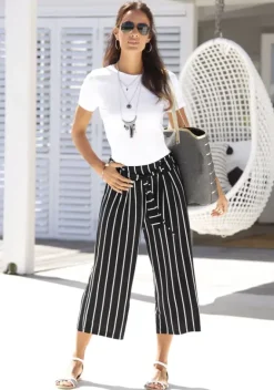 Lange Hosen|LASCANA Culotte Schwarz-Weis-Gestreift